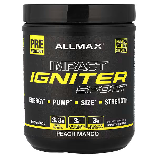 ALLMAX, IMPACT™ IGNITER Sport, Pre-Workout, Peach Mango, 11.29 oz (320 g)