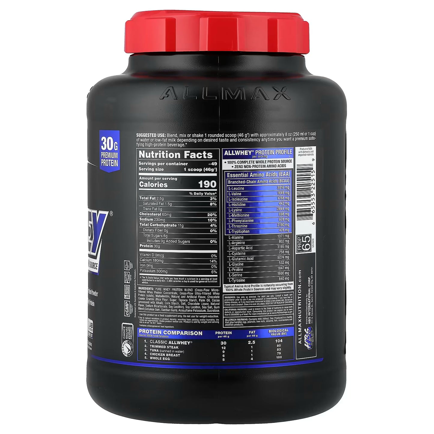 ALLMAX, CLASSIC ALLWHEY®, 100% Whey Protein Source, Cookies & Cream, 5 lbs. (2.27 kg)