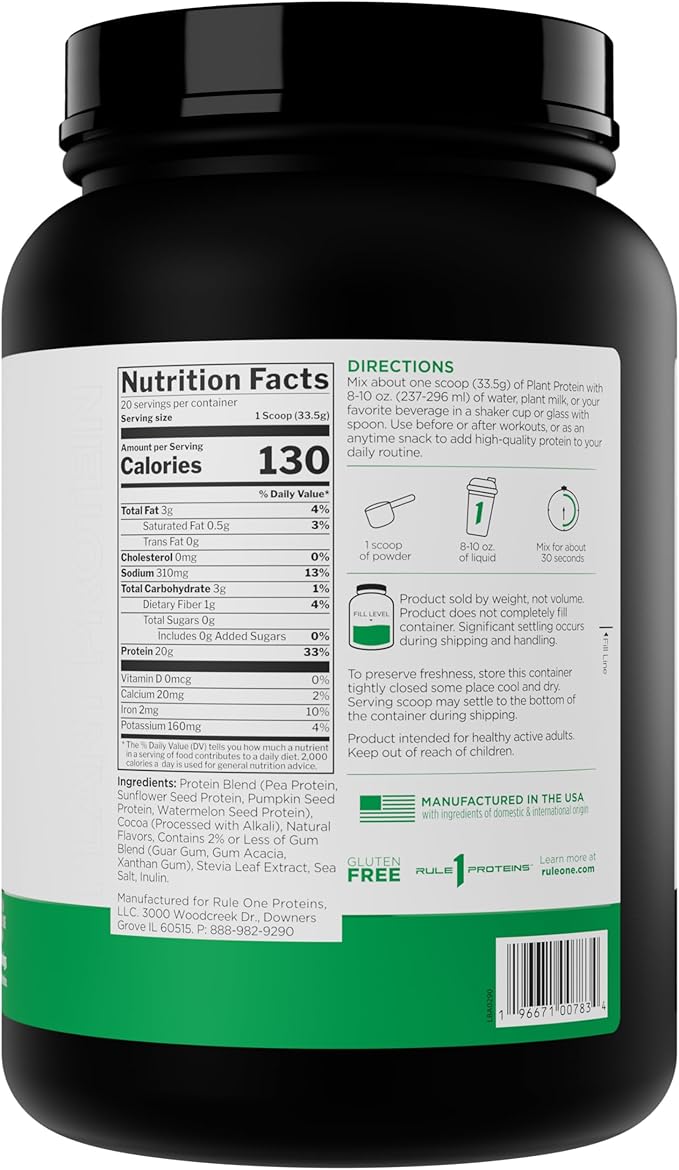 Rule One R1 Plant Protein - Dark Chocolate Flavor (20 Servings / 670g)