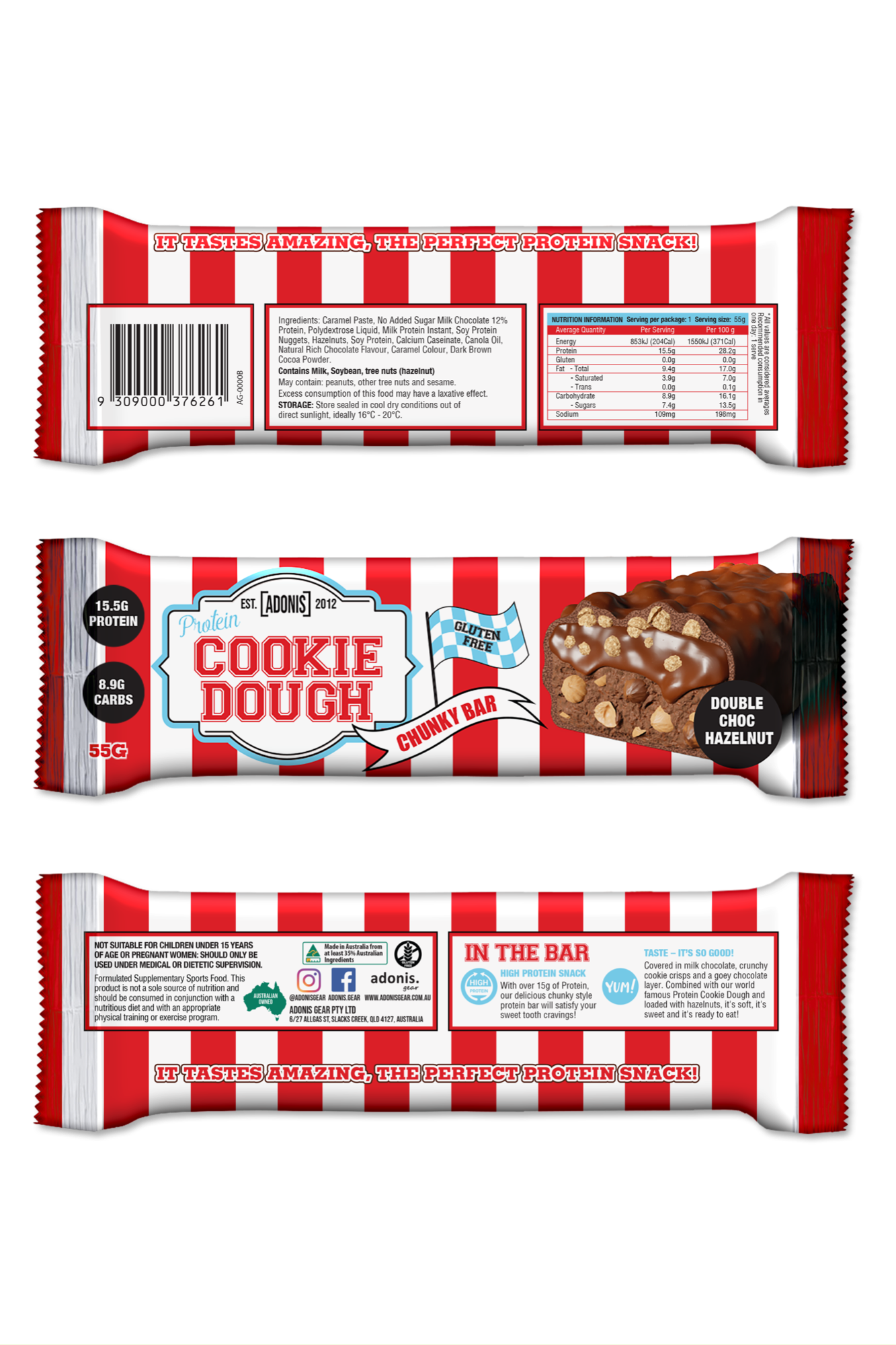 Adonis Gear Protein Cookie Dough Chunky Bar 55g