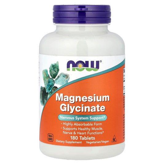 NOW Foods Magnesium Glycinate 100mg – 180 Tablets | High Absorption Magnesium Supplement